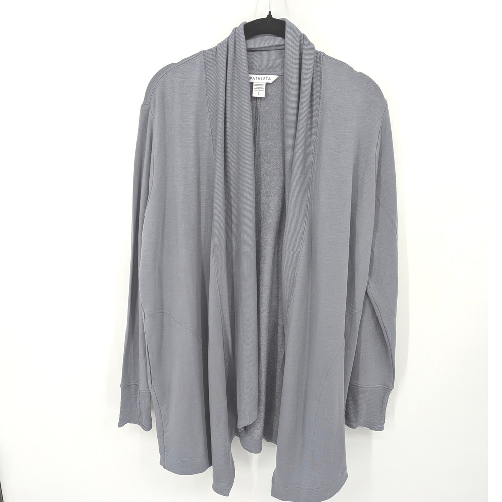 Athleta Cardigan Womens Small Gray Open Front Tencel Modal Blend Long Sleeve